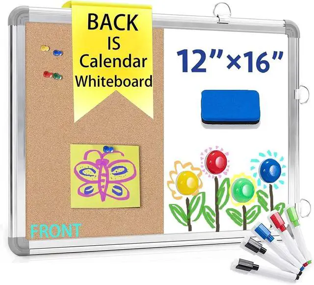 Main image of 3-in-1 Combination Magnetic Calendar Whiteboard & Corkboard Combo with 5 Markers