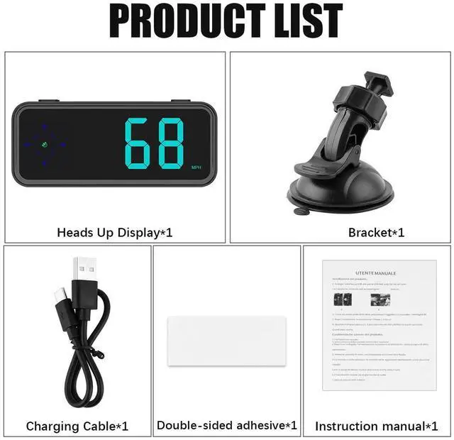 Alt view image 7 of 7 - GPS Digital Car HUD Speedometer Head-Up Display MPH/KMH Compass Overspeed Alarm