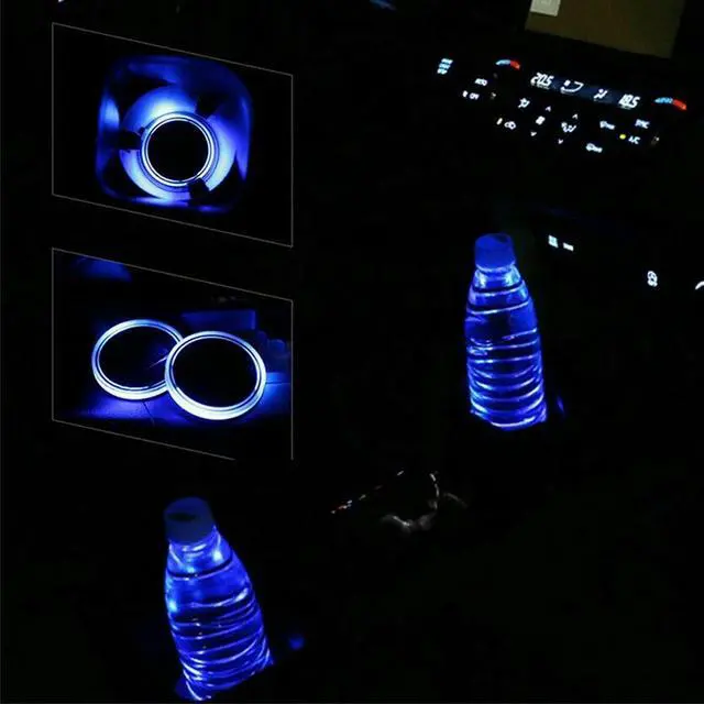 Alt view image 2 of 7 - 2Pcs USB Changing Car LED Cup Holder Pad Coaster Light 7 Colors Decor Lights Set