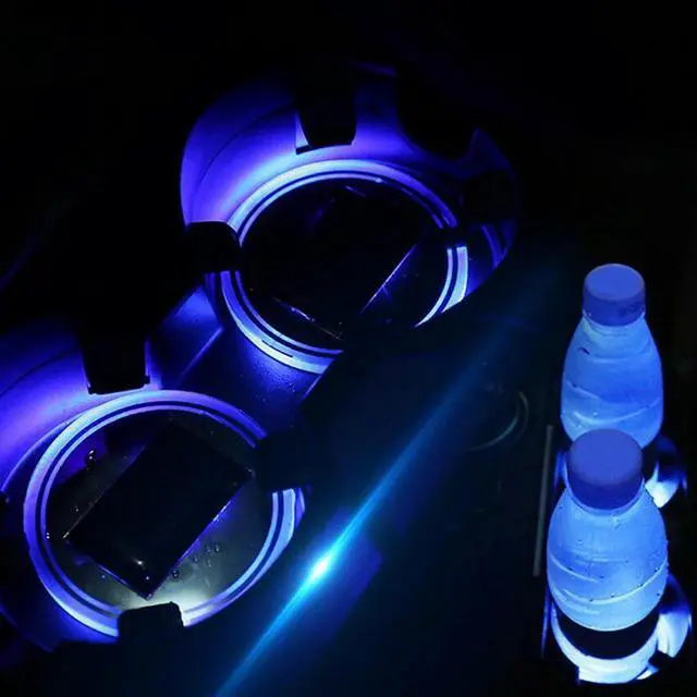 Main image of 2Pcs USB Changing Car LED Cup Holder Pad Coaster Light 7 Colors Decor Lights Set