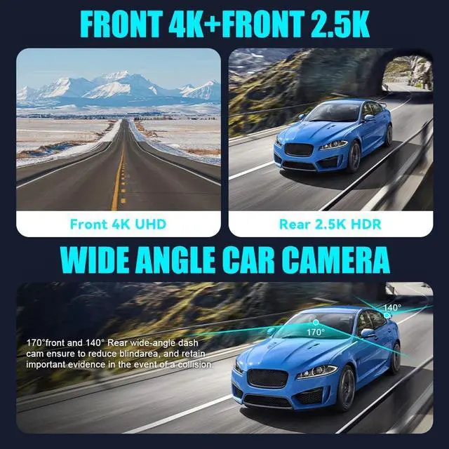 Alt view image 4 of 7 - Dash Camera 4K Front Rear Dash Cam Built-In WiFi & GPS App control Night Vision