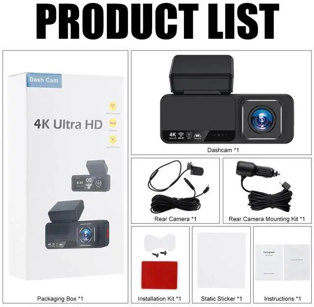 Alt view image 7 of 7 - Dash Camera 4K Front Rear Dash Cam Built-In WiFi & GPS App control Night Vision