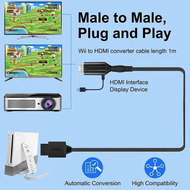 Alt view image 3 of 7 - Wii to HDMI Adapter Converter Cable Full HD 1080P Plug &Play for Television PC