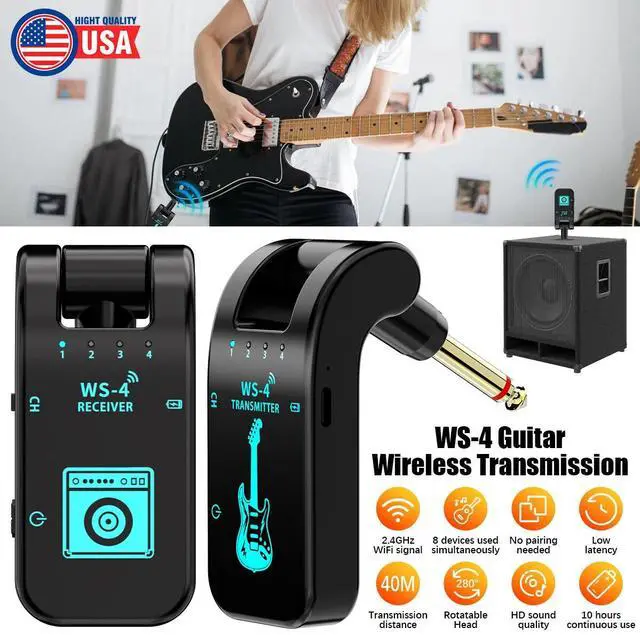 Main image of 2.4GHz Wireless Guitar System Transmitter Receiver Rechargeable LED Display 40m