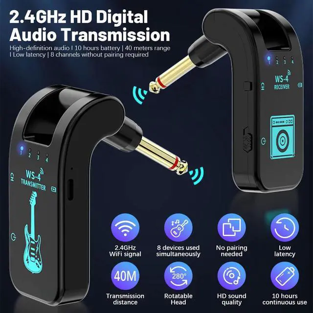 Alt view image 2 of 7 - 2.4GHz Wireless Guitar System Transmitter Receiver Rechargeable LED Display 40m