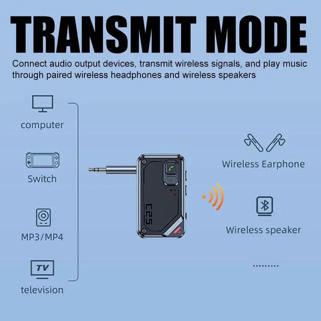 Alt view image 5 of 7 - 2 in 1 Bluetooth v5.3 Transmitter Receiver Wireless Audio 3.5mm Jack Aux Adapter
