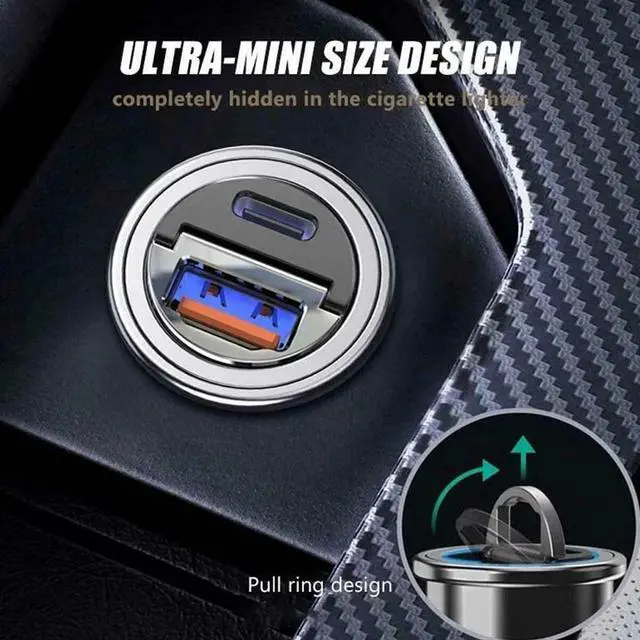 Alt view image 2 of 7 - 30W Mini Stealth Car Adapter-Mini Pull Ring Car Charger USB Fast Charge PD3.0 US