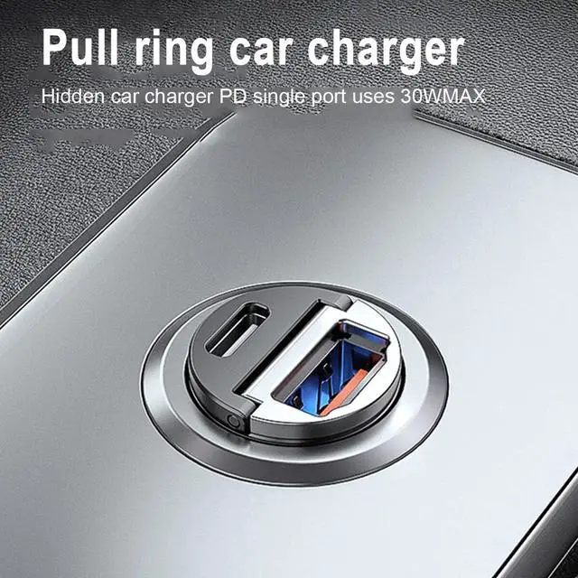 Alt view image 3 of 7 - 30W Mini Stealth Car Adapter-Mini Pull Ring Car Charger USB Fast Charge PD3.0 US