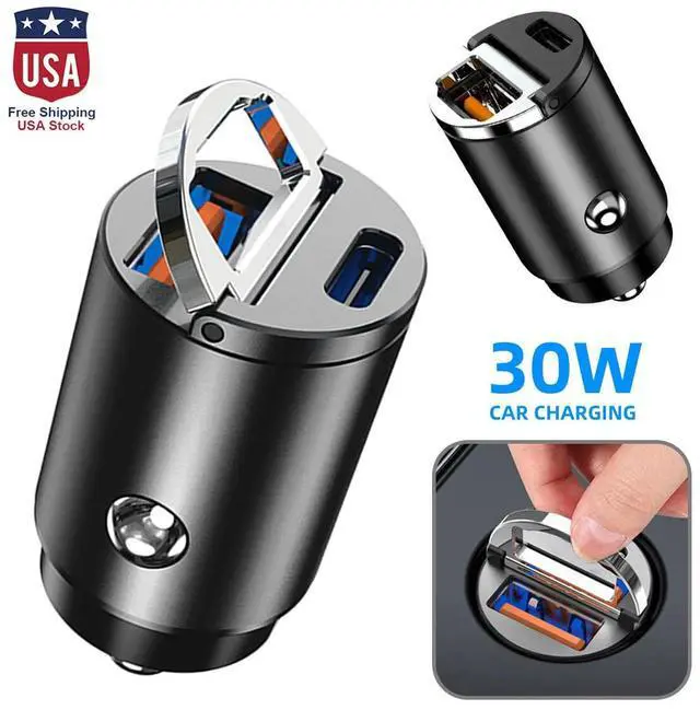 Main image of 30W Mini Stealth Car Adapter-Mini Pull Ring Car Charger USB Fast Charge PD3.0 US