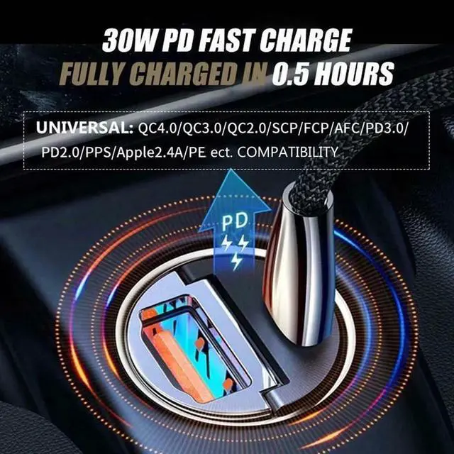 Alt view image 4 of 7 - 30W Mini Stealth Car Adapter-Mini Pull Ring Car Charger USB Fast Charge PD3.0 US