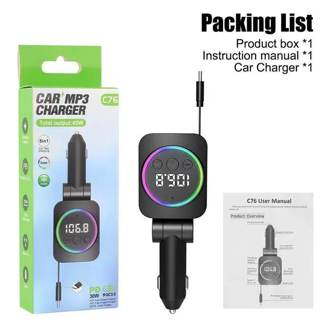 Alt view image 7 of 7 - 45W 3IN_1 Retractable Car Charger USB Type-C Cable For Phone Fast Charge Adapter