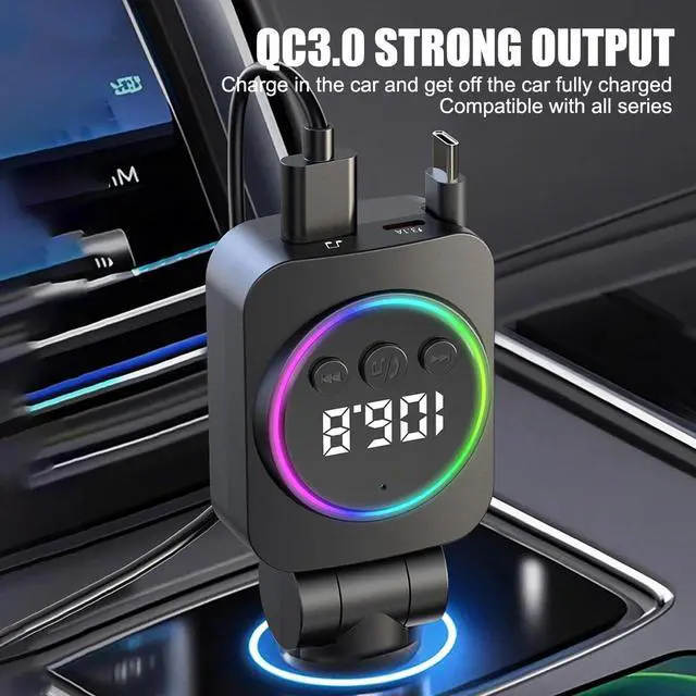 Alt view image 5 of 7 - 45W 3IN_1 Retractable Car Charger USB Type-C Cable For Phone Fast Charge Adapter