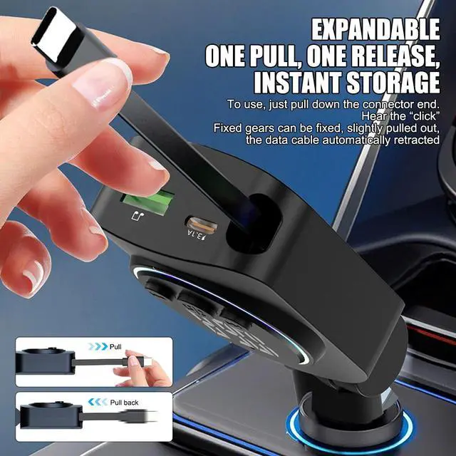 Alt view image 2 of 7 - 45W 3IN_1 Retractable Car Charger USB Type-C Cable For Phone Fast Charge Adapter