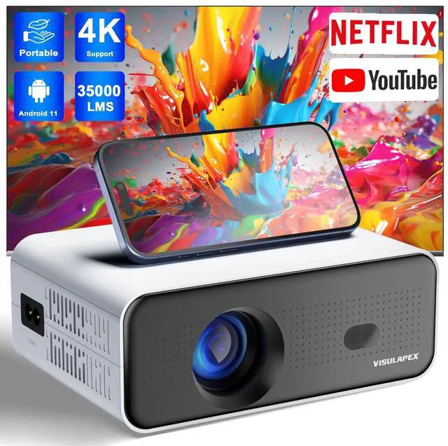 Main image of 35000LMS 4K Projector Android 1080P HD 5G WiFi Bluetooth Video Home Theater HDMI