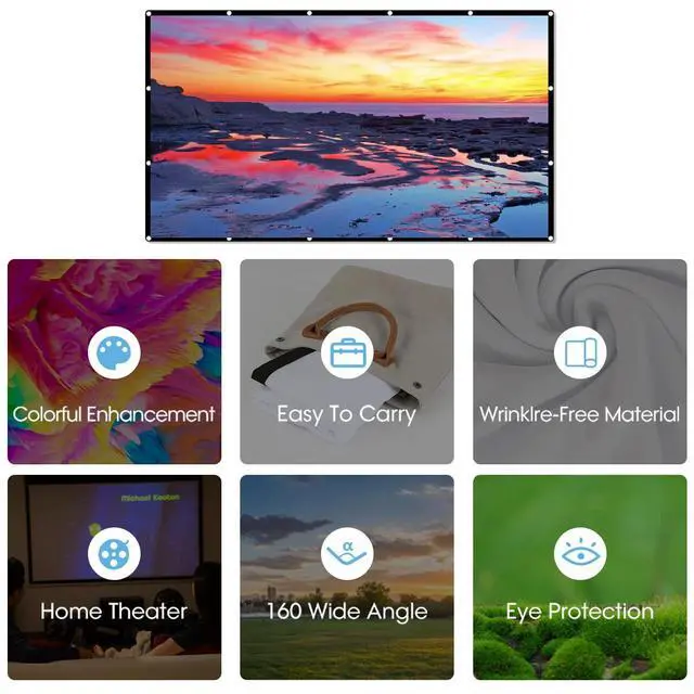 Alt view image 3 of 7 - 120" 16:9 Portable Foldable Projector Screen Outdoor Home HD Movie with 12 Hooks