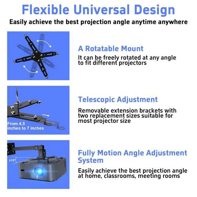 Alt view image 5 of 7 - 3in1 Universal 360° Swivel Tilt Projector Mount Ceiling Wall Holder Bracket 44lb