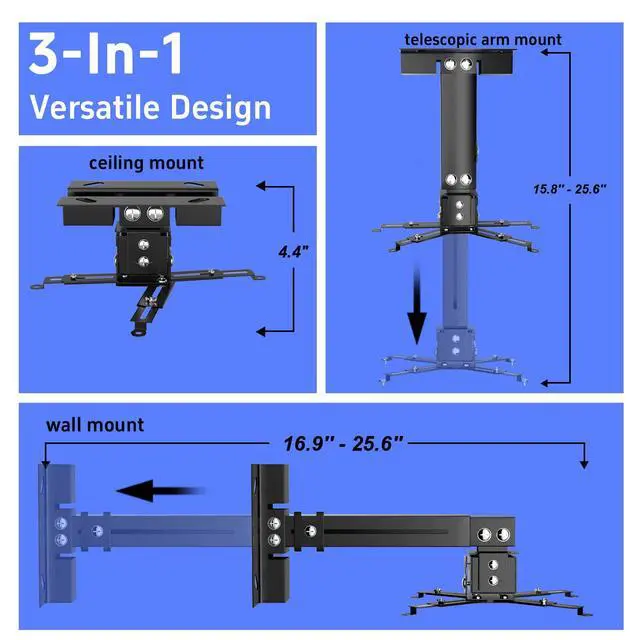 Alt view image 2 of 7 - 3in1 Universal 360° Swivel Tilt Projector Mount Ceiling Wall Holder Bracket 44lb
