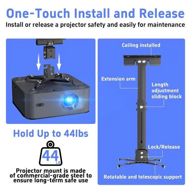 Alt view image 3 of 7 - 3in1 Universal 360° Swivel Tilt Projector Mount Ceiling Wall Holder Bracket 44lb