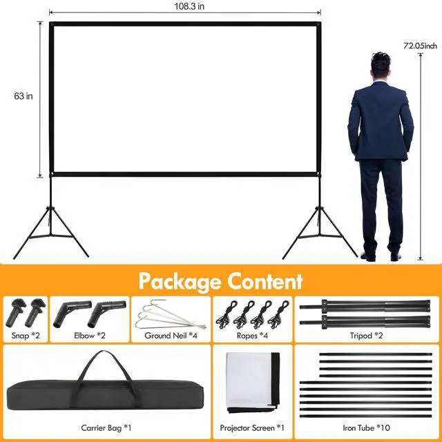 Alt view image 2 of 7 - Outdoor Projector Screen with Stand 120 inch Foldable Projector Screen