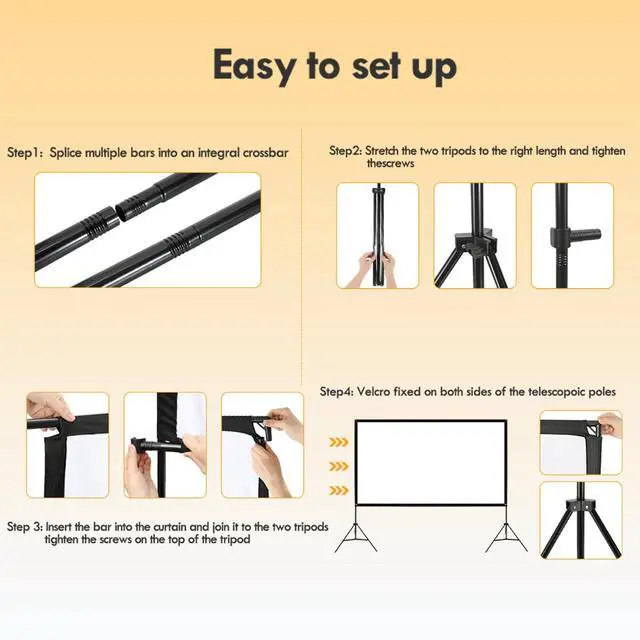 Alt view image 4 of 7 - 120 in Projector Screen with Stand 16:9 Foldable Projection for Outdoor Indoor