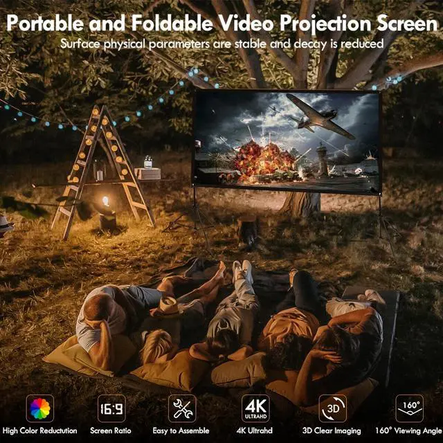 Alt view image 6 of 7 - 120 in Projector Screen with Stand 16:9 Foldable Projection for Outdoor Indoor