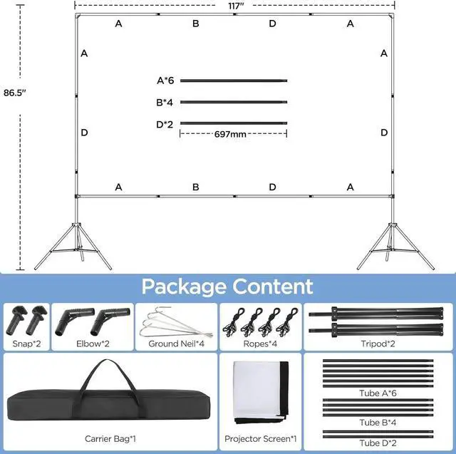 Alt view image 3 of 7 - 120 in Projector Screen with Stand 16:9 Foldable Projection for Outdoor Indoor