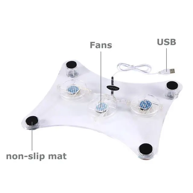 Alt view image 2 of 7 - 3 Fans USB Cooler Cooling Pad Stand LED Light Radiator for Laptop PC Notebook