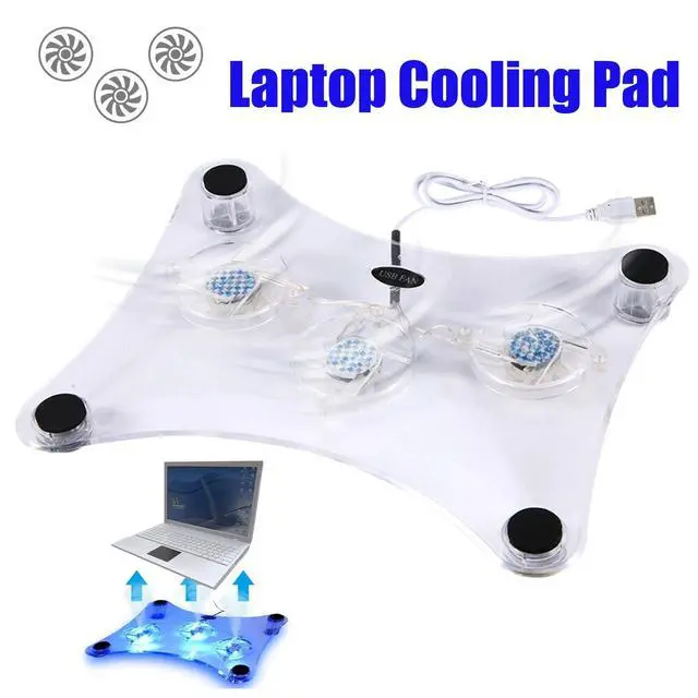 Alt view image 3 of 7 - 3 Fans USB Cooler Cooling Pad Stand LED Light Radiator for Laptop PC Notebook