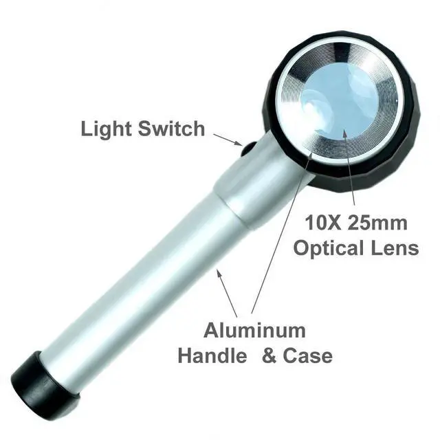 Alt view image 2 of 7 - High Quality 10X Optical glass Lighted Magnifier 45X Jewelers Loupe with LED UV