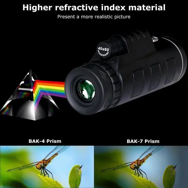 Alt view image 3 of 7 - 40X60 HD BAK4 Monocular Telescope+Phone Clip Tripod Night Vision Outdoor Hiking