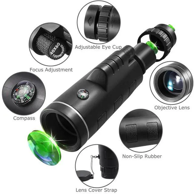 Alt view image 5 of 7 - 40X60 HD BAK4 Monocular Telescope+Phone Clip Tripod Night Vision Outdoor Hiking