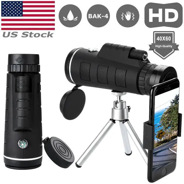 Main image of 40X60 HD BAK4 Monocular Telescope+Phone Clip Tripod Night Vision Outdoor Hiking
