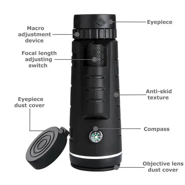 Alt view image 6 of 7 - 40X60 HD BAK4 Monocular Telescope+Phone Clip Tripod Night Vision Outdoor Hiking