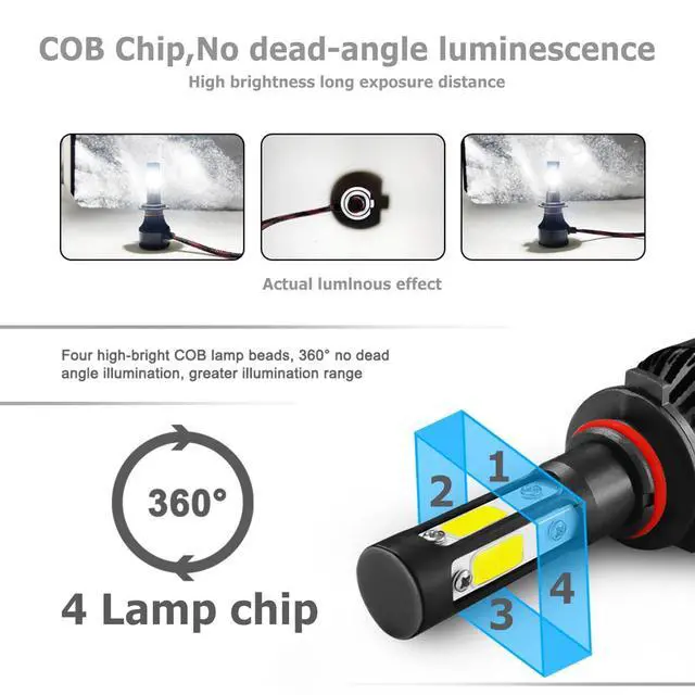 Alt view image 4 of 7 - 4-Side H11 LED Headlight Bulbs H8 H9 Kits 2800W 280000LM Power 6000K White BLACK
