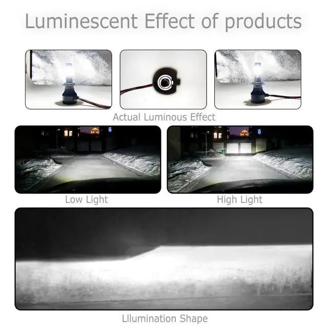 Alt view image 5 of 7 - 4-Side H11 LED Headlight Bulbs H8 H9 Kits 2800W 280000LM Power 6000K White BLACK