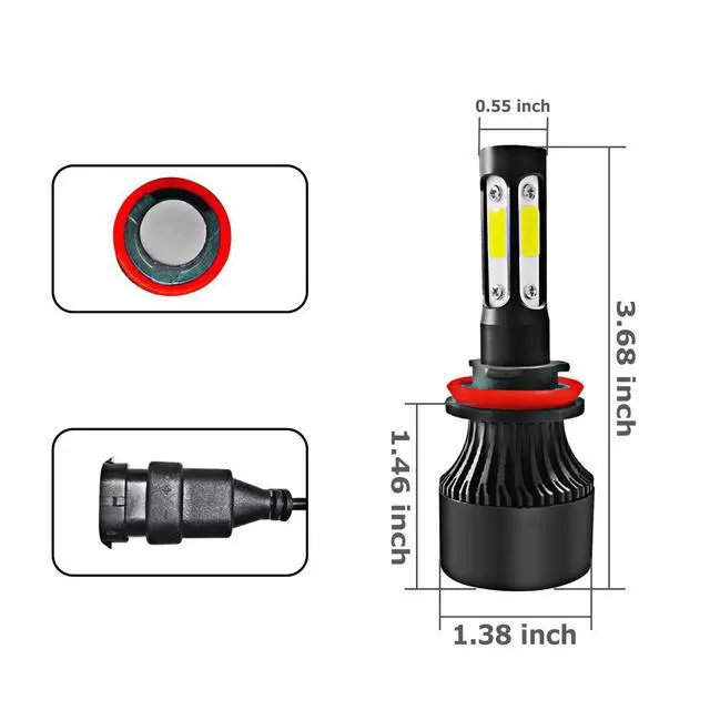 Alt view image 7 of 7 - 4-Side H11 LED Headlight Bulbs H8 H9 Kits 2800W 280000LM Power 6000K White BLACK