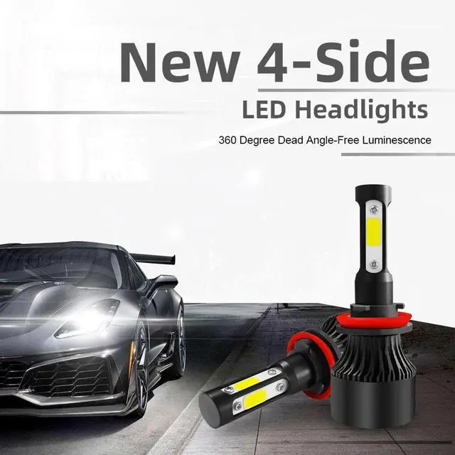 Alt view image 2 of 7 - 4-Side H11 LED Headlight Bulbs H8 H9 Kits 2800W 280000LM Power 6000K White BLACK