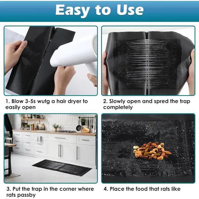 Alt view image 3 of 7 - 4 Pack Mouse Glue Traps 48" x 11" Anti Slip Rat Snake Rodent Sticky Pads Pet