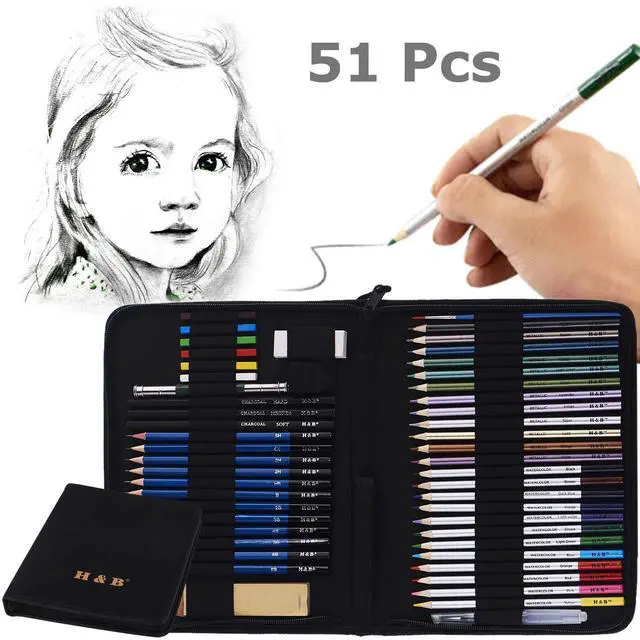 Main image of 51pcs Professional Drawing Artist Kit Set Pencils and Sketch Charcoal Art & Bag