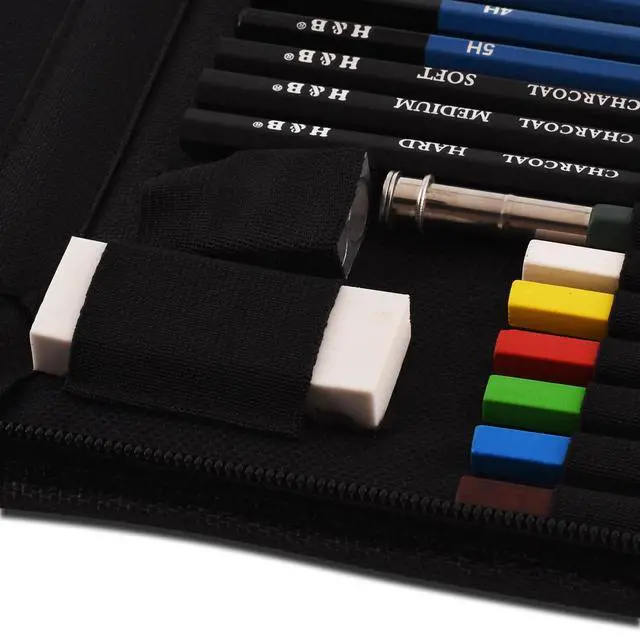 Alt view image 5 of 7 - 51pcs Professional Drawing Artist Kit Set Pencils and Sketch Charcoal Art & Bag