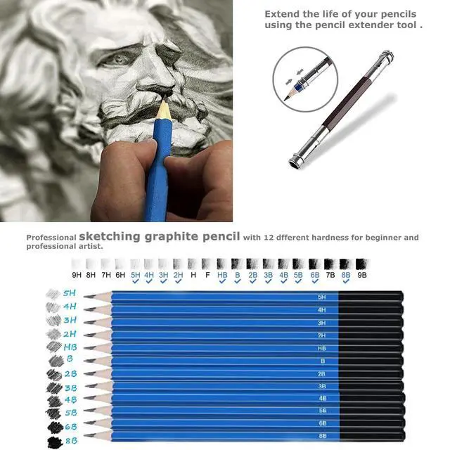 Alt view image 4 of 7 - 51pcs Professional Drawing Artist Kit Set Pencils and Sketch Charcoal Art & Bag