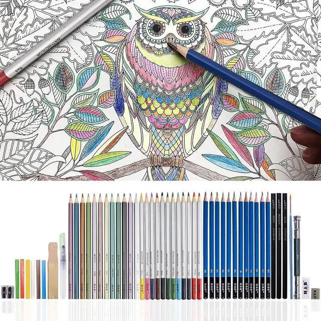 Alt view image 3 of 7 - 51pcs Professional Drawing Artist Kit Set Pencils and Sketch Charcoal Art & Bag