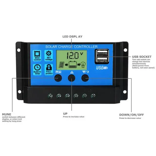 Alt view image 7 of 7 - 60A 12V/24V PWM Solar Panel Regulator Charge Controller Auto Focus Tracking