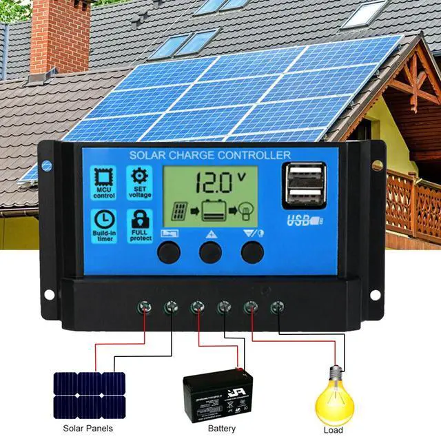Alt view image 6 of 7 - 60A 12V/24V PWM Solar Panel Regulator Charge Controller Auto Focus Tracking