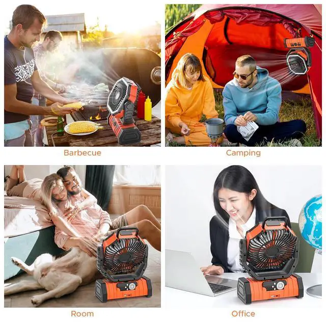 Alt view image 2 of 6 - 4-Speed Portable Camping Fan with Tent LED Light 72hrs Working time 360 Rotation