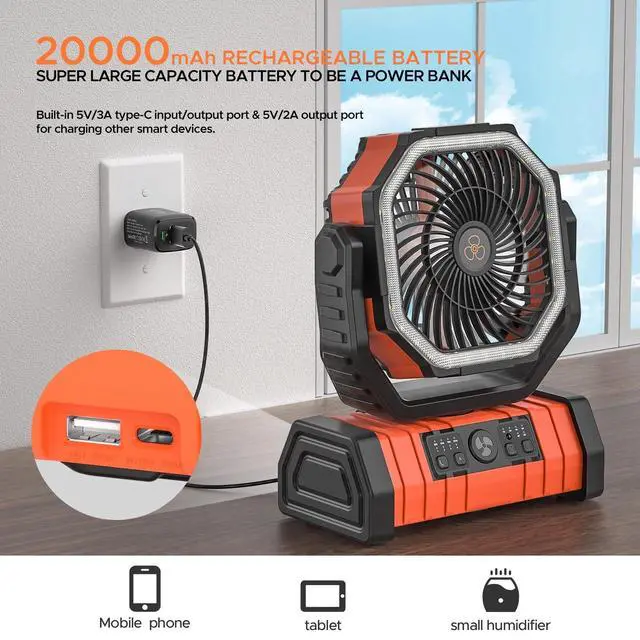 Alt view image 5 of 6 - 4-Speed Portable Camping Fan with Tent LED Light 72hrs Working time 360 Rotation