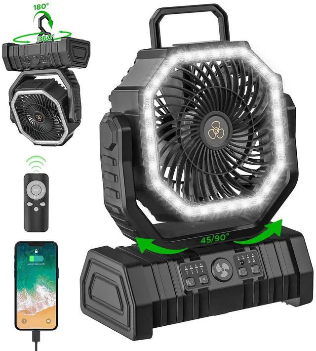 Main image of Rechargeable Camping Fan with LED Lantern, 20000mAh Auto-Oscillating