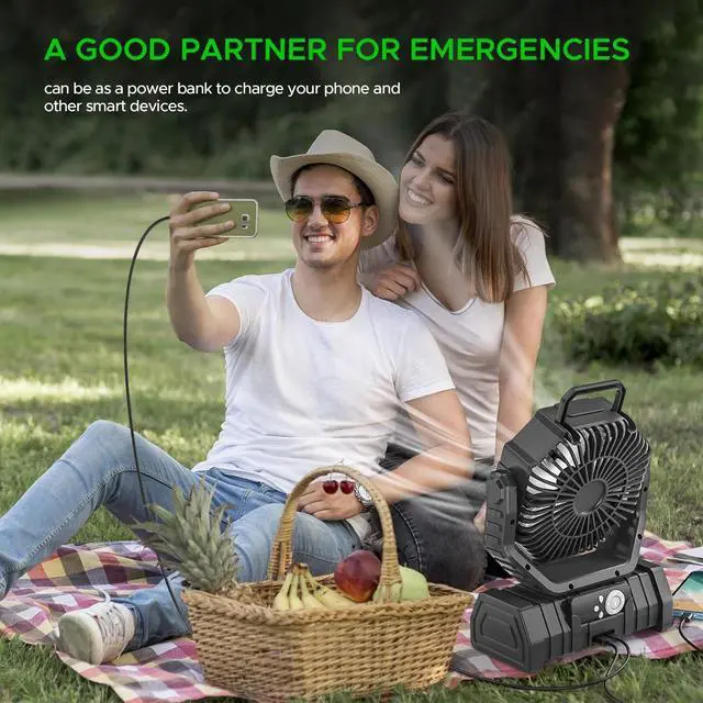 Alt view image 3 of 7 - Rechargeable Camping Fan with LED Lantern, 20000mAh Auto-Oscillating