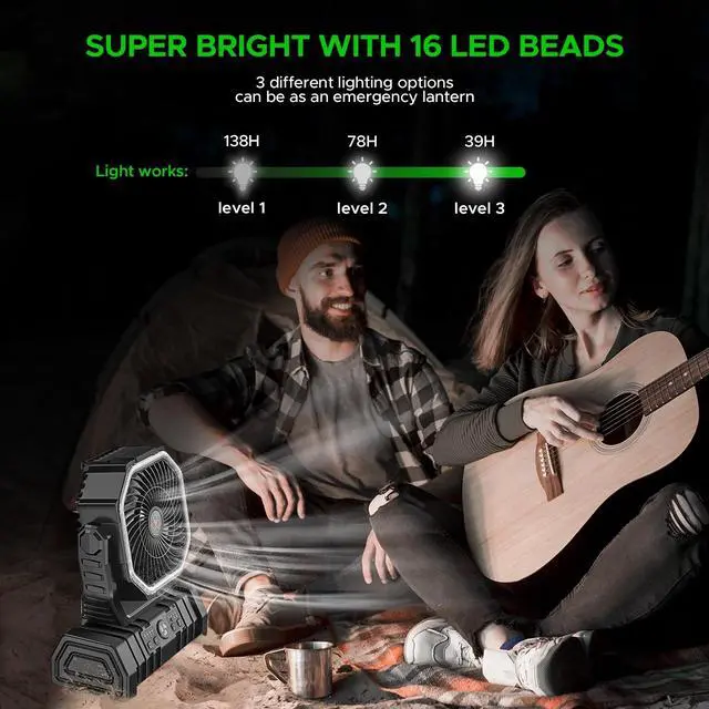 Alt view image 5 of 7 - Rechargeable Camping Fan with LED Lantern, 20000mAh Auto-Oscillating