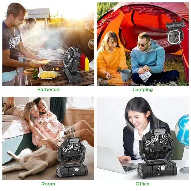Alt view image 6 of 7 - Rechargeable Camping Fan with LED Lantern, 20000mAh Auto-Oscillating